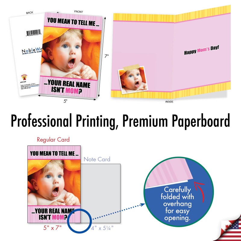 NobleWorks - Funny Mothers Day Card with Envelope - Loving, Humor Greetings for Mom - Real Name Isn't Mom 0207 - Image 3